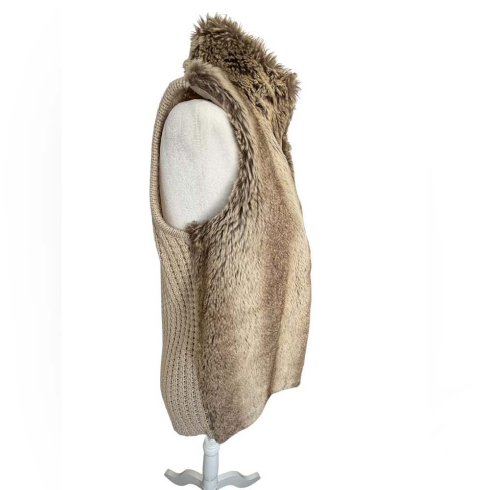 Kardashian Kollection Faux Fur Vest S Cream Knit Back Rabbit Style Open Front - Picture 3 of 11